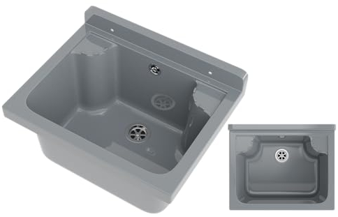 Ausgussbecken mit Platz für Seifenspender Garage Keller Werkstatt und Waschküche - Universal Waschtrog mit Siphon - Waschbecken Wandmontage - 42x34x24 cm - Grau - Granitan