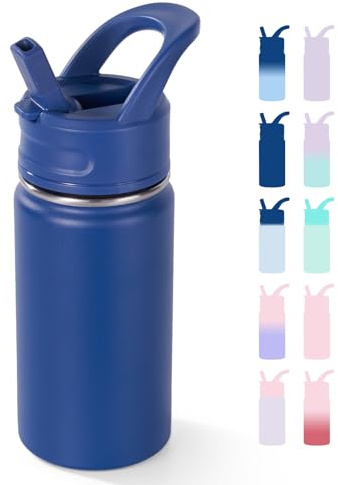 Fijinhom 12oz Kids Water Bottle for School, Toddler Water Bottles with Straws, Insulated Water Bottles for Boys&Girls, Stainless Steel Vacuum Insulated Bottle for Kids, Leak-Proof, BPA-Free, Blue