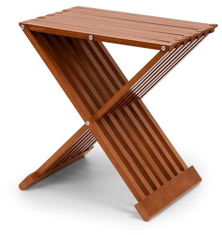 WILLOWYBE Sauna and Shower Folding Stool - Waterproof Bamboo Wood Bench, Multi-Use Seat, and Chair for Bathroom and Steam Sauna Room