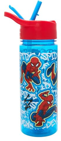 Marvel Spider-Man - Borraccia per bambini con coperchio antipolvere integrato, 500 ml, senza BPA, Avenger, con maniglia per il trasporto, borraccia per la scuola con cannuccia rimovibile