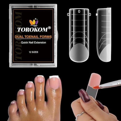 TOROKOM 120P 12 Misure Formine per Gel Poly per Unghie dei Piedi, Forme Duali Quadrate Lunghe, Estensioni per Pedicure, Stampo Riusabile per Punta dell'Unghia del Piede