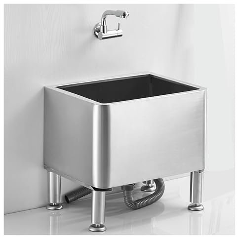 ZCXMNL Heavy Duty Utility Sink Stainless Steel Floor Mop Sink, Free Standing Wash Station Mop Service Basin With Adjustable Stand, Laundry Tub Slop Sink For Basement/Garage/Shop/School/Hotel(Kit 2)