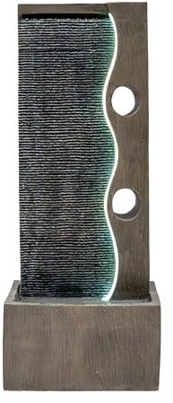 Fontaine de Jardin Cascade Électrique Extérieure Polyresine Gris 3 Lumières LED Blanc Chaud Pompe à Brancher Câble de 7 m Statue Droit Décor Maison Terrasse Harmony Falls [Brosse de Nettoyage Inclus]