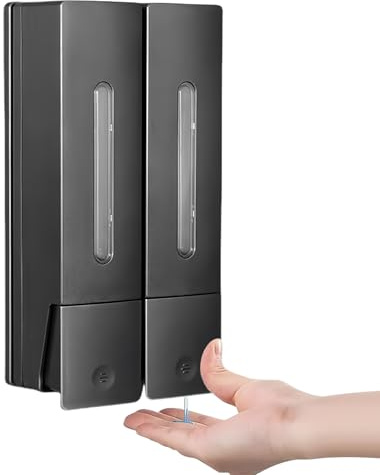 Tvålpump väggmontering, 2 stycken tvåldispenser väggmontering 400 ml manuell väggtvåldispenser utan borrning eller skruvmontering för duschgel schampo desinfektionsmedel (svart)