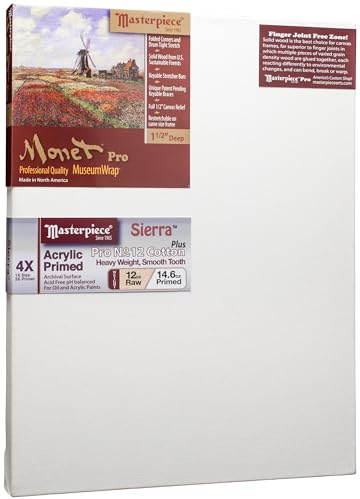 Masterpiece ZSME-1117 Monet Pro 1.5 Deep Cotton 14.6oz Sierra Heavy Weight Medium Tooth Stretched Artist Canvas 11 x 17 3 Pack