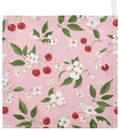 susiyo Cherry Fruits Flowers Muslin Baby Washcloths 5 Pcs 4 Layers Cotton Face Cloths for Newborn