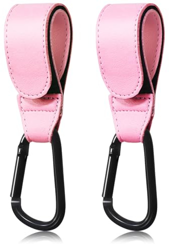 FAYAHAR 2 Pezzi Ganci per Passeggino, Ganci Passeggino Porta Borse Universali, Gancio Accessori in Pelle, per Porta Borse Della Spesa, Cambio Bambino, Zaini, Borsa (Rosa)