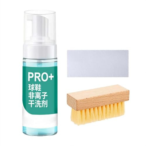 Shoe Cleaner, 5.27 Fl Oz White Shoe Polish, Active Foam Sneaker Cleaner Set With Wooden Brush & Towel for Removing Stains (Green 1pcs)