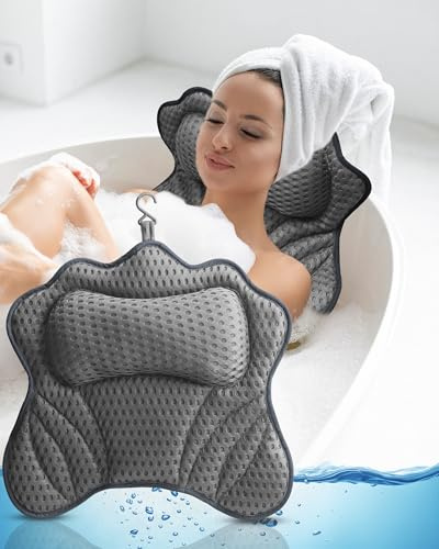 Almohada para Bañera, Almohada de Baño, Cojín de Bañera con 6 Ventosas Antideslizantes, Malla 4D, Almohada Bañera para Cuello, Cabeza y Hombros