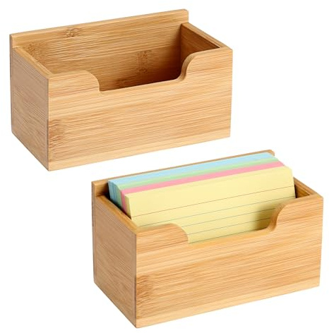 BSTKEY 2 Pack Bamboo Index Card Display Stand for 3x5 inch Index Card | Decorative Index Card Storage Rack Note Card Storage Tabletop Business Name Card Holder for Home Office (No Cards)
