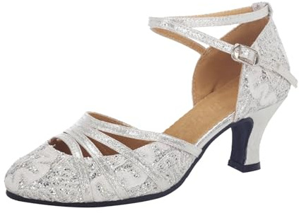 Pumps dam guld glitter, dansskor dam latin glitter stängda lediga högklackade skor affärsslingpumps justerbara rempumps eleganta kvällsskor bak öppen sommarskor med klack