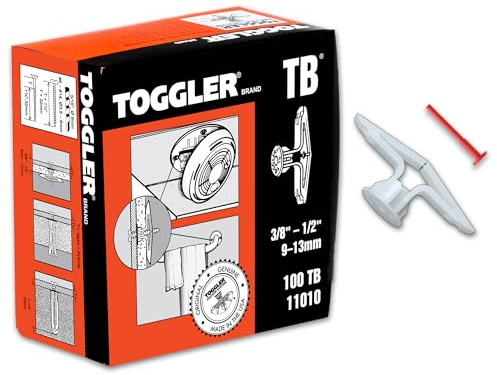 TOGGLER Toggle TB Residential Drywall Anchor, Polypropylene, Made in US, 3/8 to 1/2 Grip Range, for #6 to #14 Fastener Sizes (Pack of 100)