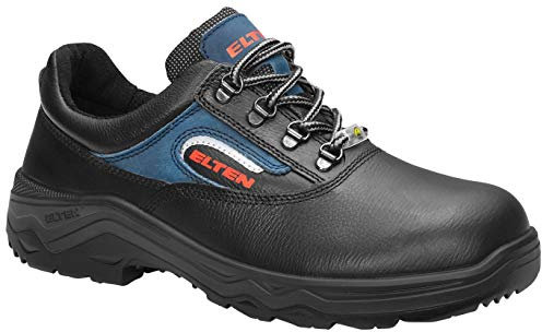 ELTEN Sicherheitsschuhe Bruno ESD S2, Damen und Herren, Leder, Stahlkappe, leicht, klassisch 44, Schwarz-Blau