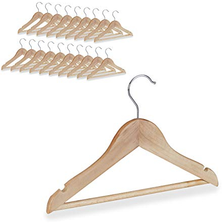 Relaxdays Grucce per Bambini, Set da 20, Asta per i Pantaloni, Camicie, Gancio Girevole a 360°, Legno, Marrone Chiaro
