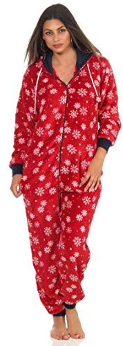 NORMANN-Wäschefabrik Wunderschöner Damen Jumpsuit, Overall mit Kapuze im winterlichen Design - 291 267 97 951, Farbe:rot, Größe2:40/42