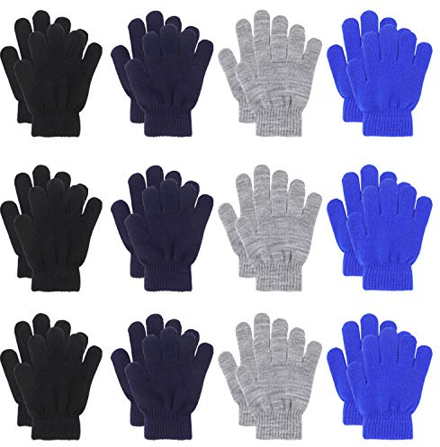 QKURT 12 Paare von Kinderhandschuhe, Magische Stretch Handschuhe Voller Finger Kinder Handschuhe für 5~13 Jahre alte Kinder Mädchen Jungen