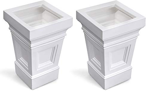Step2 Atherton Square Planter, Large Planters for Outdoor Plants, Gardening and Flower Pot for Patio or Porch, Efficient Drainage, Durable Plastic, White, 2-Pack