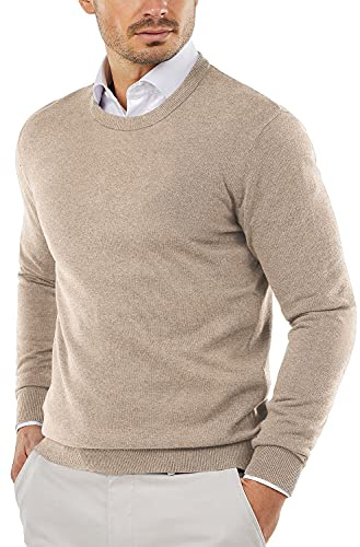 COOFANDY Men's Crew Neck Sweater Slim Fit Lightweight Sweatshirts Knitted Pullover for Casual Or Dressy Wear Camel