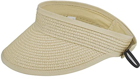 Unisex Kids Straw-Sun-Visor-Hat Summer Wide-Brim Beach Visor Caps for Baby Boys Girls (Fit 3-7T) - beige - 3-7 Years