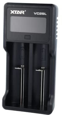 Xtar Charger for 2 Li-ion/NI-MH/NI-CD 18650 Cylindrical Batteries AAAA, AAA, AA, SC, VA LCD Colour Display, Power Bank Function, Model: VC2SL, Black