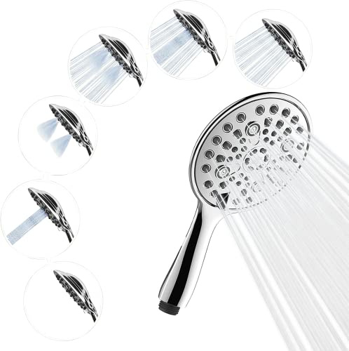 SparkPod 6-Function High Pressure Handheld Shower Head - 6 Wide Angle - Relaxing Rain Shower - Deluxe Soothing Rain Massage - Luxury Design (6 Function, Chrome) - Engineered for Durability
