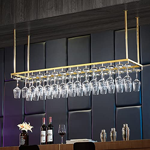 SXBHDM Soporte para Copas de Vino para Colgar en el Techo Debajo del Estante o gabinete Estante para Copas de Vino Colgador de Almacenamiento para Cocina Bar Restaurante, Dorado (Size : 120x25x21cm)