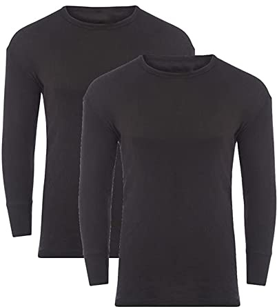 Candid Styles® Pack of 2 Mens Thermal T-Shirt Underwear Baselayer Shirt Long Sleeve Crew Neck Winter Warm Undershirt Vest Top(Black,Large)