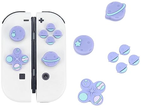 GeekShare Ensemble de Capuchons en Silicone pour Boutons de Joystick ABXY en Forme de Croix - Compatible avec Switch/OLED - Happy Planet