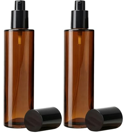 Lot de 2 bouteilles de voyage en verre ambré de 300/118 ml avec pompe noire, distributeur de lotion étanche pour huile essentielle, crème, shampooing, gel douche et articles de toilette de voyage