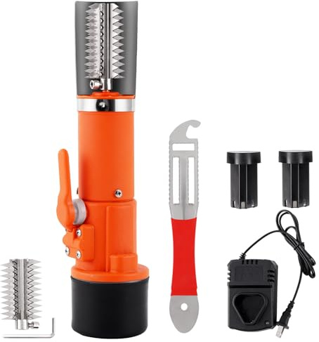 Electric Fish Scaler Remover, Powerful Fish Scraper Cordless Fish Scale Cleaner Set Rechargeable Automatic Fish Scaler Scraper Waterproof (2 Batteries & 2 Cutter Heads)