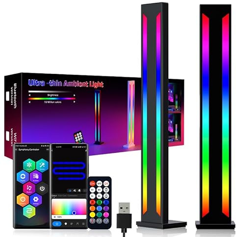 MIWATT Barra luminosa a LED ultra sottile, confezione da 2 pezzi, accessori per illuminazione Smart RGB, alloggiamento in alluminio con controllo app e modalità ritmo di sincronizzazione musicale
