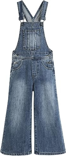 KIDSCOOL SPACE Monos de mezclilla para niñas, pantalones acampanados con pierna ancha y elástico en el interior de Jean Peto para niños pequeños y grandes | Vaquero de algodón suave y transpirable, overol holgado, pantalones acampanados para adolescentes