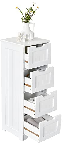 COSTWAY Badezimmerschrank mit 4 Schubladen, Badkommode freistehend, Bad Midischrank Badschrank, Beistellschrank für Badezimmer Wohnzimmer Büro, 30 x 30 x 83 cm (Weiß)