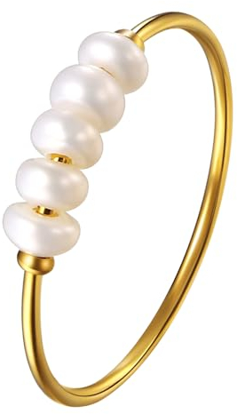 OIDEA Damen Ring aus Edelstahl mit Perlen: Perlenring Gold Ringe mit weiss Süßwasserperlen Verlobungsring Ehering Trauring Damenring Geschenk für Frauen Ringgröße 49