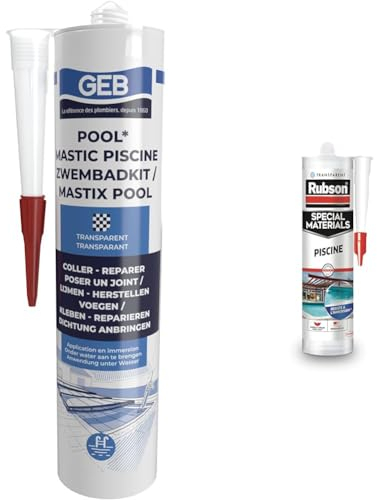 GEB Mastic étanche spécial piscine Transparent 290 ml pour coller, jointoyer et réparer & Rubson | Mastic Special Materials Piscine Transparent (cartouche de 280 ml) – Mastic étanche