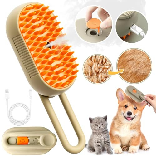 KatzenbüRste mit Dampf 3-In-1,Dampfbürste Katze Grün Steamy Brush Katze Dampfbürste für Katzen mit Spray Katzenbürste mit Wasser Katzen Dampfbürste Pflegebürste für Katzen und Hunde zur Haarentfernung