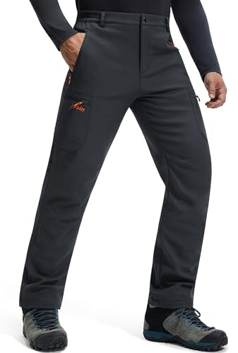 Libin Pantaloni da Neve Uomo Softshell Trekking Impermeabile Invernali Escursionismo Pantaloni Tasca con Cerniera, Grigio XL