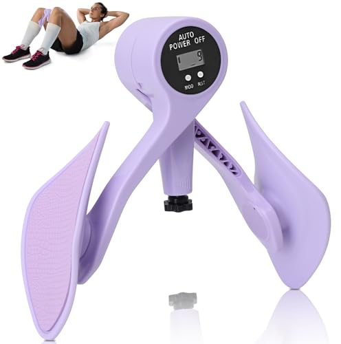 Inre lår övningsutrustning, bäckenbottentränare kvinnor justerbar motstånd intelligent räknare 360 graders rotation hip pelvis tränare för träning fitness lila