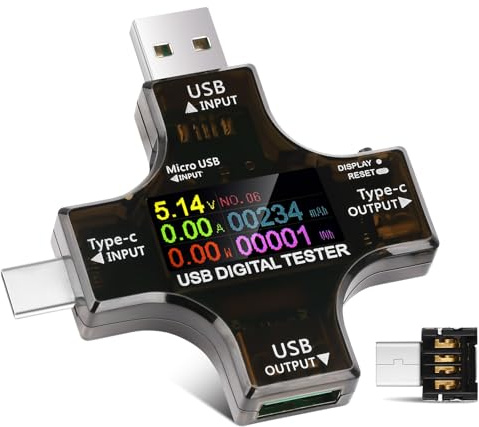 diymore USB Tester Messgerät 2-in-1 USB C Messgerät Digital Multimeter Strommessgerät USB Power Meter, Spannung Voltmeter, Strommesser, Leistungskapazität Detektor