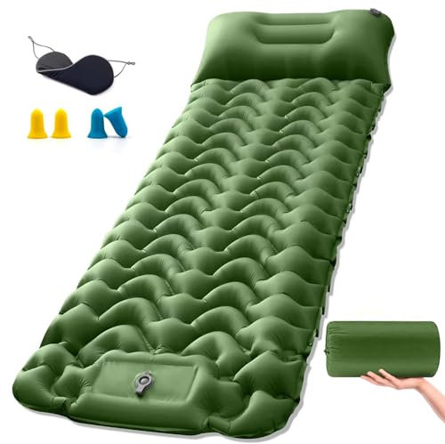 TEGOVE Camping Isomatte Selbstaufblasend Kleines Packmass,Verdicktes Luftmatratze Camping mit Fußpresse Pumpe & Kissen,Aufblasbare Isomatte Ultraleicht für Wandern,Strand,Reisen,Zelt