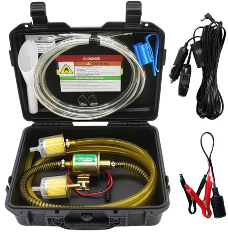 MILADO 12V Fuel Transfer Pump Set, Gasoline Transfer Pump Kit, Electric Fuel Pump with Case, 30 Gallons of Gas or Diesel Per Hour Inline Fuel Pump, Great for Vehicles, Boats, Carburetor, Lawn Mower