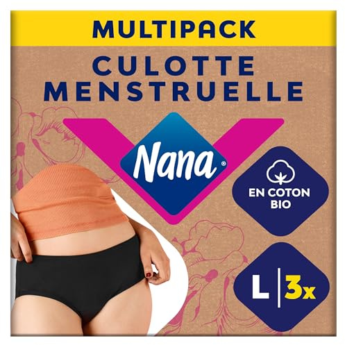 Nana Culotte Menstruelle Lavable Coton Bio - Flux Abondant - Noir - Coupe Hipster - L x3