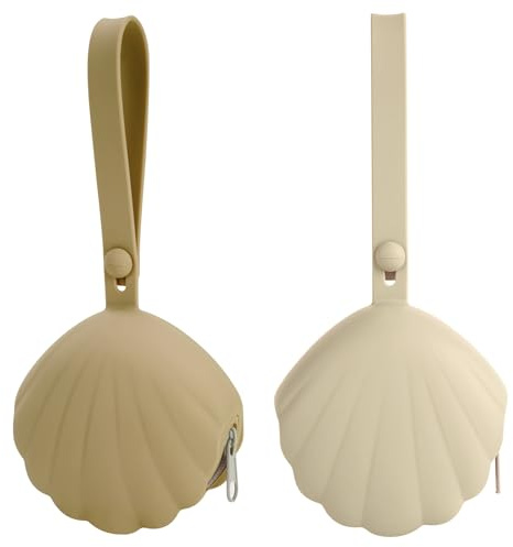 Lovbaby nappbox av silikon, pacifier hållare, bärbar, läckagesäker design nappbox för resor, BPA-fri, lätt att rengöra, 2-pack (sand + ljusgrå)