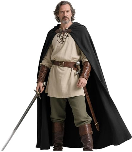keland Medeltida linnekappa, renässansmantel för kvinnor och män Halloween, Svart, One size
