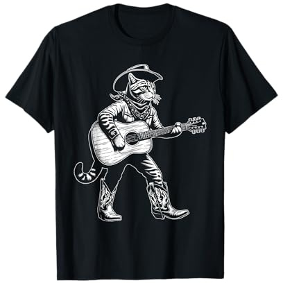 Chat Cowboy avec Guitare Acoustique Musicien Country Music T-Shirt
