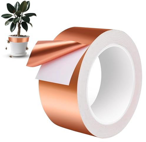 Zyluniy Anti Limaces et Escargots Ruban de Cuivre, 50mm x 20m Bande Cuivre Anti Limace, Anti Limaces et Escargots Bio, EMI Blindage, pour Protection Plantes Surélevées et Plantes de Jardin