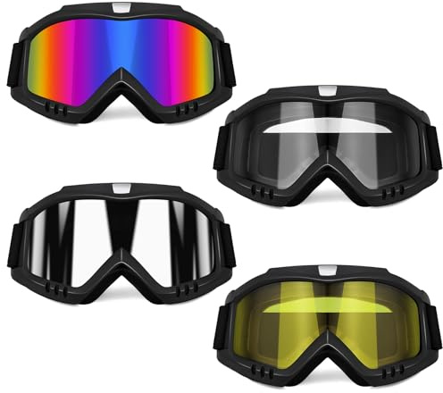 Ski Goggles, 4 Pack Snowboard Goggles for Men Women Kids, Skiing Snowboard Motorcycle Glasses for Adult Youth, Colorful +Silver+ Yellow+Gray