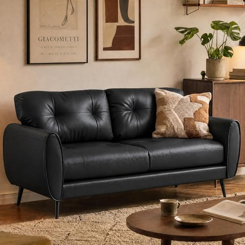 GRAVFORCE 2 Seater PU Leather Loveseat Sofa for Small Spaces Black | Compact Modern Design Sofa for Livingroom Bedroom Home Office Stylish PU Leather Two-seater Sofa Couch with Sturdy Frame