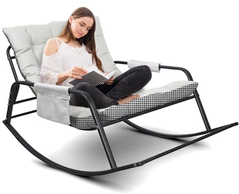 DnKelar Fauteuil à bascule pour l'intérieur et l'extérieur - Ergonomique - Chaise relaxante avec rembourrage - Charge maximale : 300 kg - Pour jardin, chambre à coucher, salon, coin, véranda - Beige