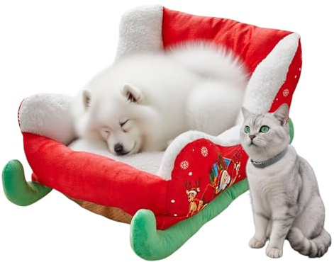 Generisch Pet Beds for Cats - Christmas Sledge Dog Bed Plush Cuddly Nest for Sleeping Puppies Kittens Animal Comfort Rest Place